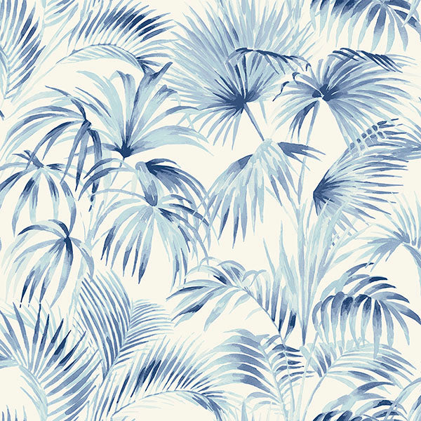 media image for Sample Manaus Blue Palm Frond Wallpaper 219