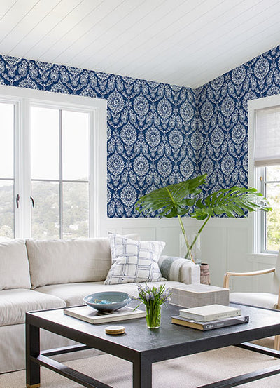 product image for Helm Damask Navy Floral Medallion Wallpaper 40