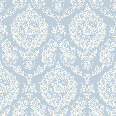 product image for Helm Damask Light Blue Floral Medallion Wallpaper 98