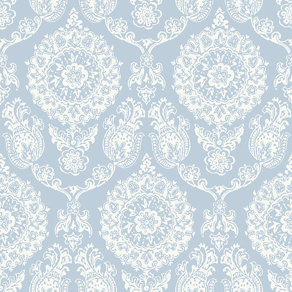 media image for Helm Damask Light Blue Floral Medallion Wallpaper 217