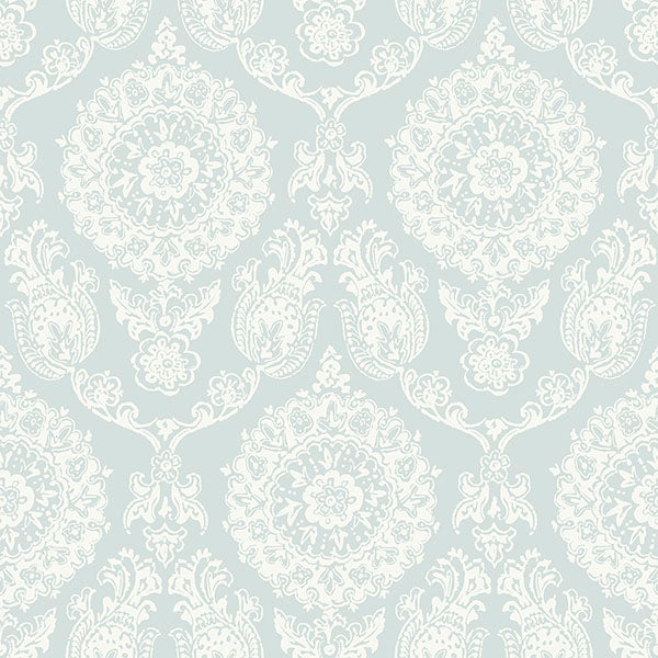 media image for Helm Damask Aqua Floral Medallion Wallpaper 216