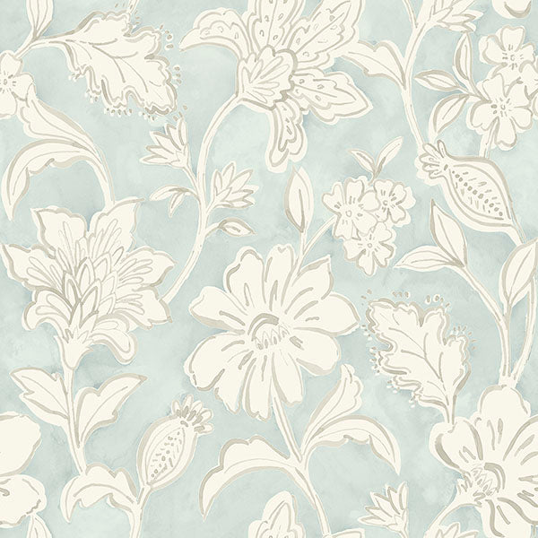 media image for Plumeria Aqua Floral Trail Wallpaper 236