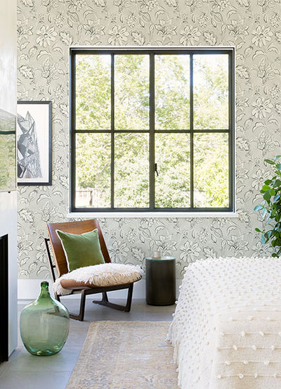 product image for Plumeria Grey Floral Trail Wallpaper 98