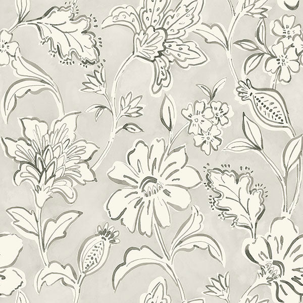 media image for Plumeria Grey Floral Trail Wallpaper 214