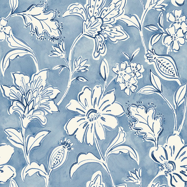 media image for Plumeria Blue Floral Trail Wallpaper 293