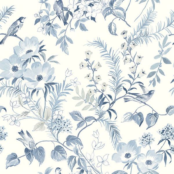 media image for Frederique Blue Floral Wallpaper from the Delphine Collection by Brewster 24