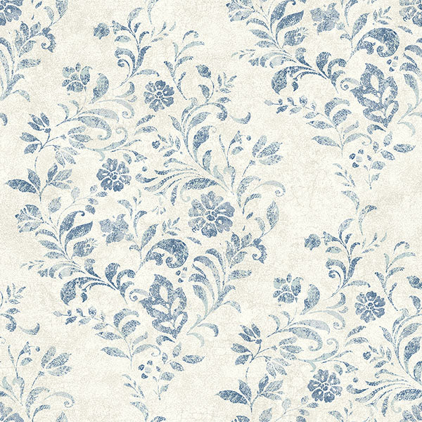 media image for Isidore Blue Scroll Wallpaper from the Delphine Collection by Brewster 236