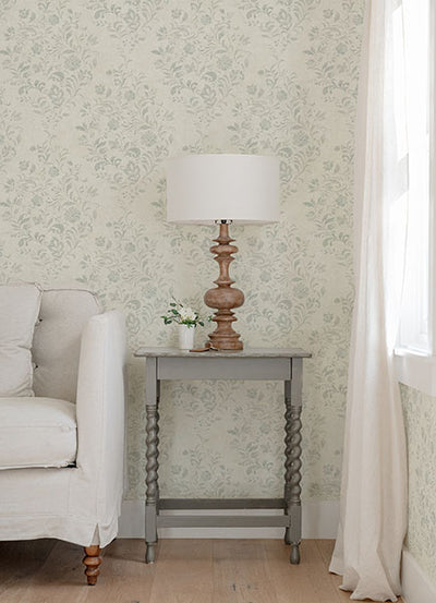 product image for Isidore Aqua Scroll Wallpaper from the Delphine Collection by Brewster 60