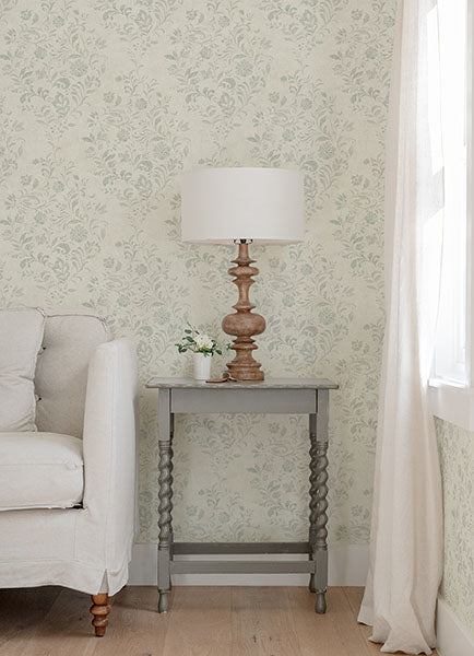media image for Isidore Aqua Scroll Wallpaper from the Delphine Collection by Brewster 210