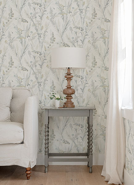 media image for Hillaire Light Blue Meadow Wallpaper from the Delphine Collection by Brewster 286