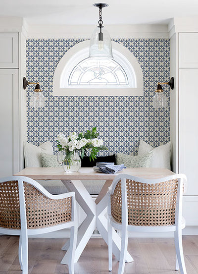 product image for Remy Blue Fleur Tile Wallpaper from the Delphine Collection by Brewster 13