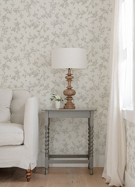 media image for Nightingale Taupe Floral Trail Wallpaper from the Delphine Collection by Brewster 232