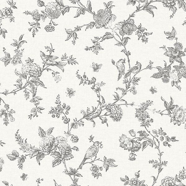 media image for Nightingale Charcoal Floral Trail Wallpaper from the Delphine Collection by Brewster 220