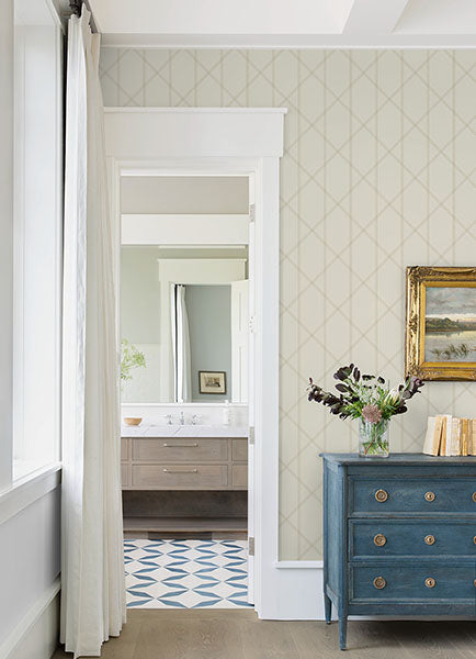 media image for Walcott Cream Stitched Trellis Wallpaper from Georgia Collection by Brewster 242