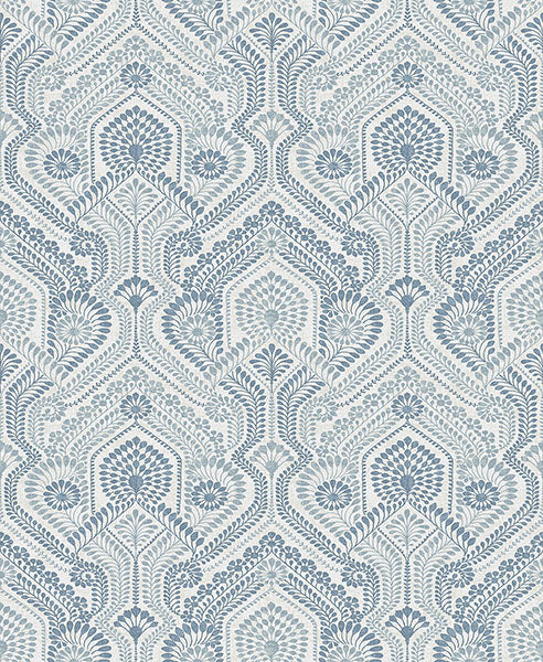 media image for Fernback Blue Ornate Botanical Wallpaper from Georgia Collection by Brewster 257