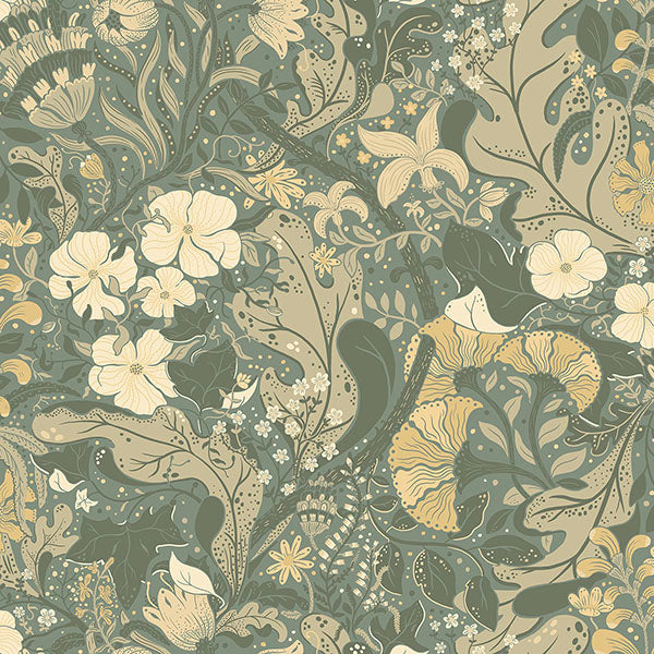 media image for Elise Sea Green Nouveau Gardens Wallpaper 20