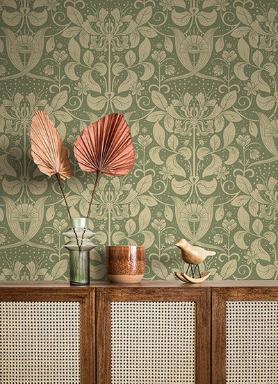 product image for berit green floral crest wallpaper brewster 4080 83126 3 4