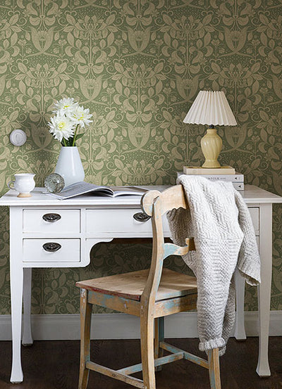 product image for berit green floral crest wallpaper brewster 4080 83126 2 58