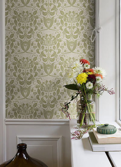 product image for berit olive floral crest wallpaper brewster 4080 83127 3 8