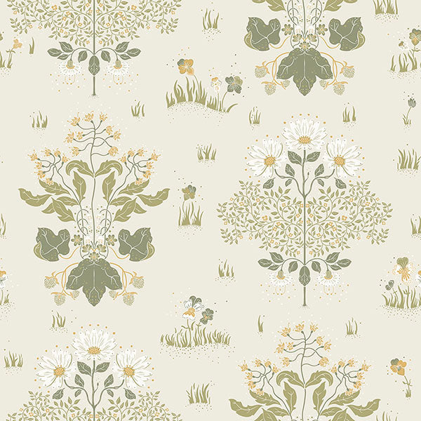 media image for Elda Olive Delicate Daises Wallpaper 231