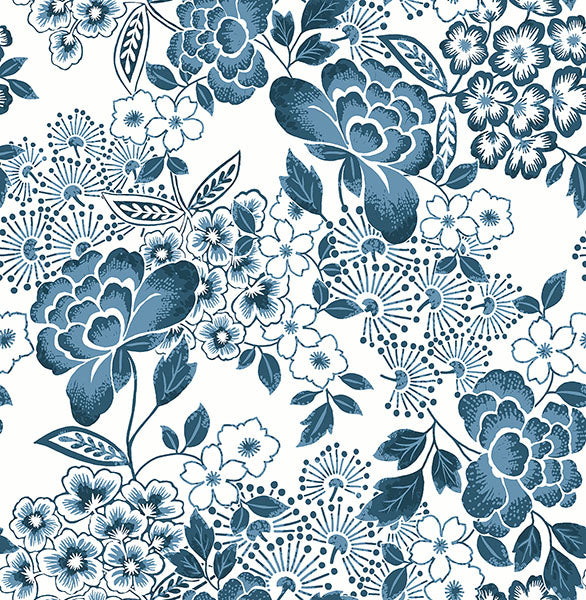 media image for Irina Blue Floral Blooms Wallpaper from the Happy Collection by Brewster 214