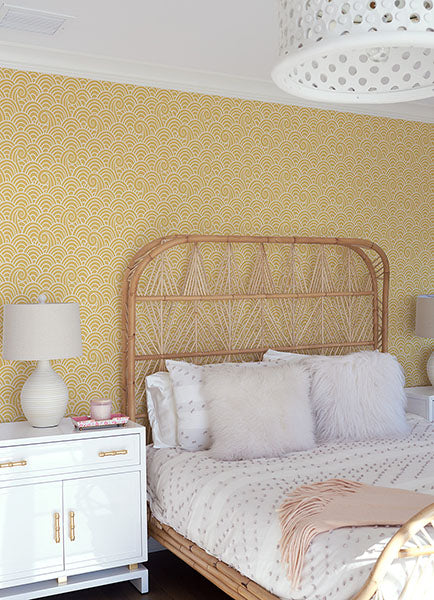 media image for Alorah Yellow Wave Wallpaper from the Happy Collection by Brewster 230