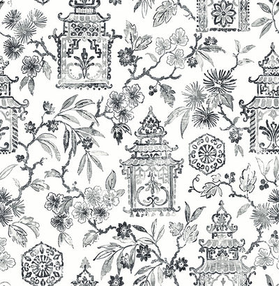 product image of Helaine Charcoal Pagoda Wallpaper from the Happy Collection by Brewster 562