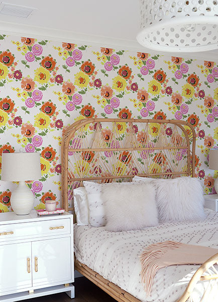 media image for Essie Yellow Painterly Floral Wallpaper from the Happy Collection by Brewster 22