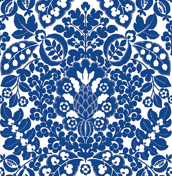 media image for Marni Blue Fruit Damask Wallpaper from the Happy Collection by Brewster 232