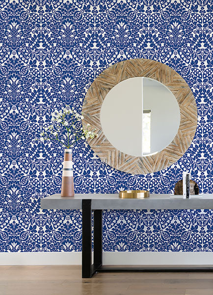 media image for Marni Blue Fruit Damask Wallpaper from the Happy Collection by Brewster 27