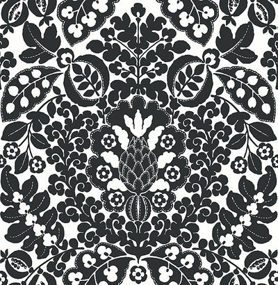 product image of Marni Black Fruit Damask Wallpaper from the Happy Collection by Brewster 548