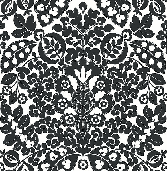 media image for Marni Black Fruit Damask Wallpaper from the Happy Collection by Brewster 213