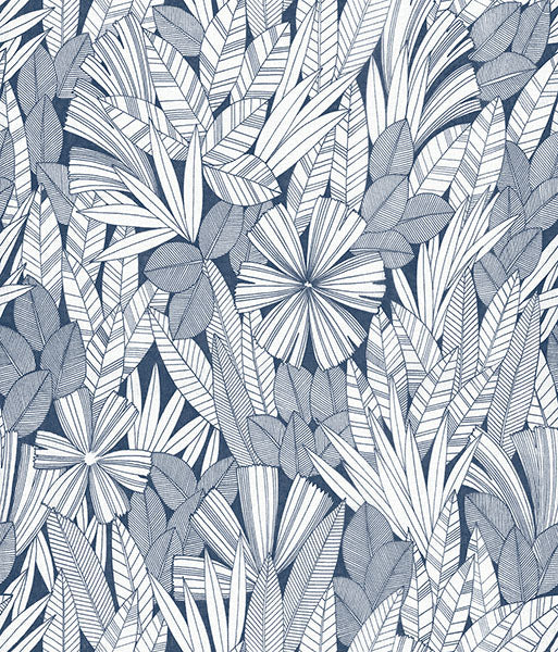 media image for Bannon Blue Leaves Wallpaper from the Happy Collection by Brewster 293