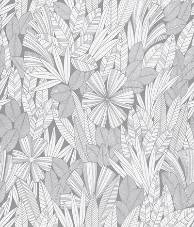 product image of Bannon Grey Leaves Wallpaper from the Happy Collection by Brewster 596