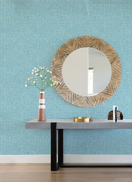 media image for Emerson Light Blue Faux Linen Wallpaper from the Happy Collection by Brewster 262