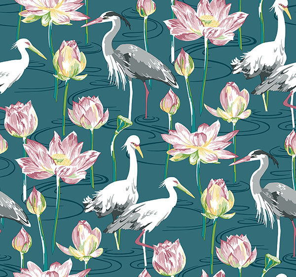 media image for Barton Teal Heron Wallpaper from the Happy Collection by Brewster 214