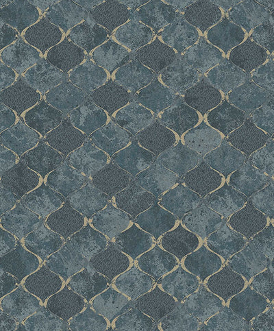 product image for Pilak Blue Ogee Tile Wallpaper from Lumina Collection by Brewster 54