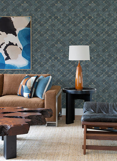 product image for Pilak Blue Ogee Tile Wallpaper from Lumina Collection by Brewster 44