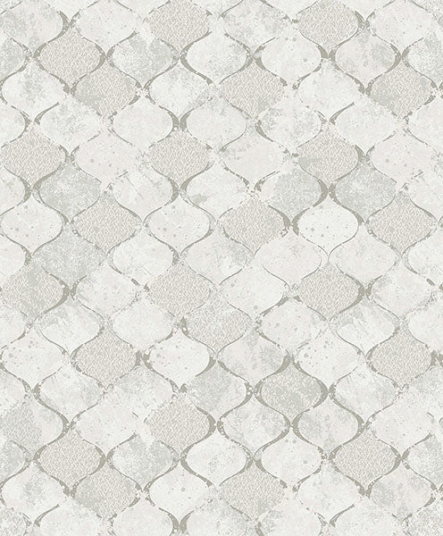 media image for Pilak Silver Ogee Tile Wallpaper from Lumina Collection by Brewster 217