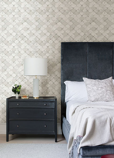 product image for Pilak Silver Ogee Tile Wallpaper from Lumina Collection by Brewster 15