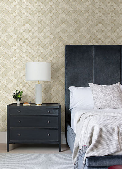 product image for Pilak Gold Ogee Tile Wallpaper from Lumina Collection by Brewster 3