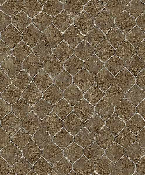 media image for Rauta Brass Hexagon Tile Wallpaper from Lumina Collection by Brewster 272