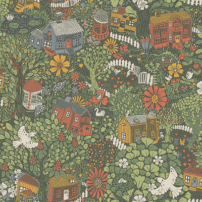 product image for Bygga Bo Green Woodland Village Wallpaper from Briony Collection by Brewster 3