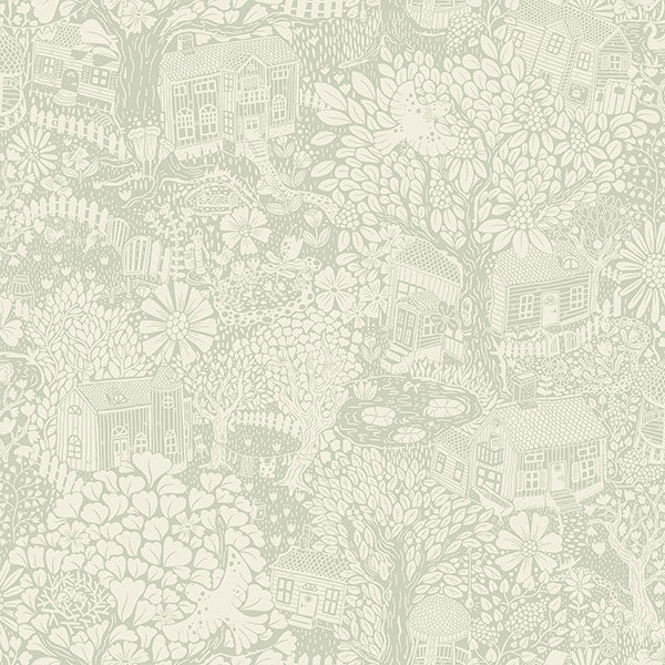 media image for Bygga Bo Seafoam Woodland Village Wallpaper from Briony Collection by Brewster 225