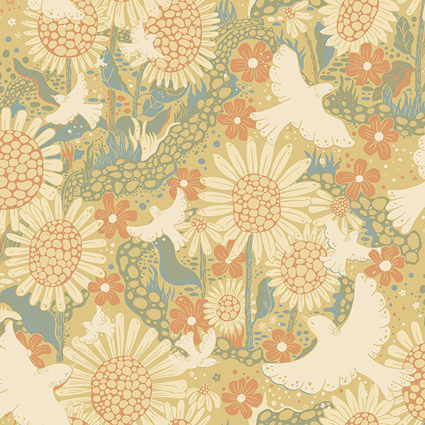 media image for Drömma Coral Songbirds and Sunflowers Wallpaper from Briony Collection by Brewster 20