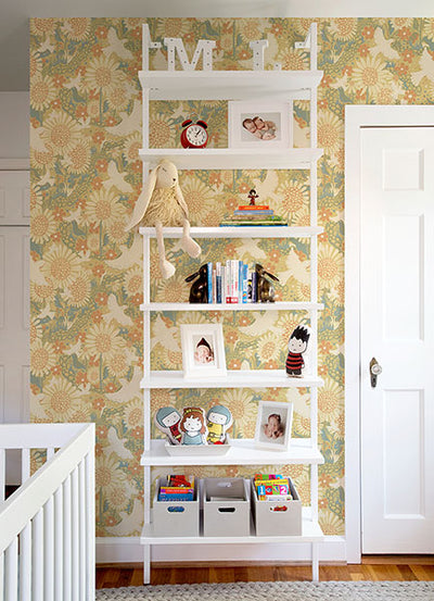 product image for Drömma Coral Songbirds and Sunflowers Wallpaper from Briony Collection by Brewster 70