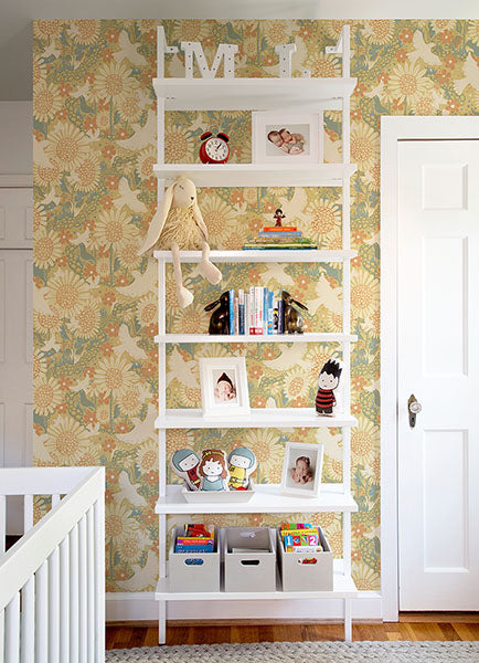 media image for Drömma Coral Songbirds and Sunflowers Wallpaper from Briony Collection by Brewster 297