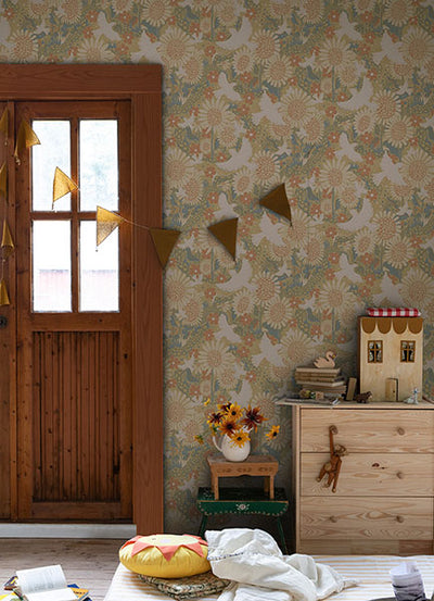 product image for Drömma Coral Songbirds and Sunflowers Wallpaper from Briony Collection by Brewster 17