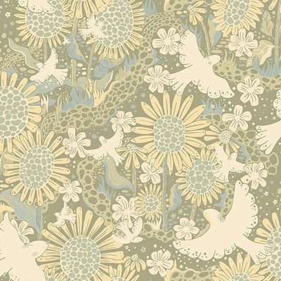 product image for Drömma Sage Songbirds and Sunflowers Wallpaper from Briony Collection by Brewster 44