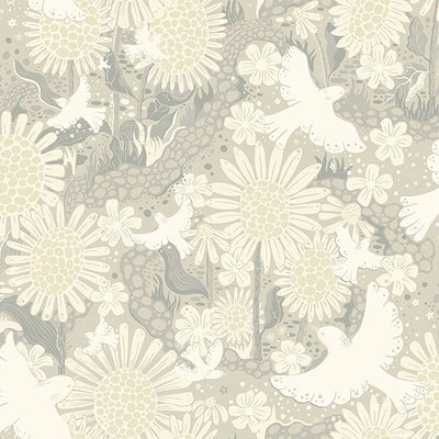 product image of Drömma Light Grey Songbirds and Sunflowers Wallpaper from Briony Collection by Brewster 55